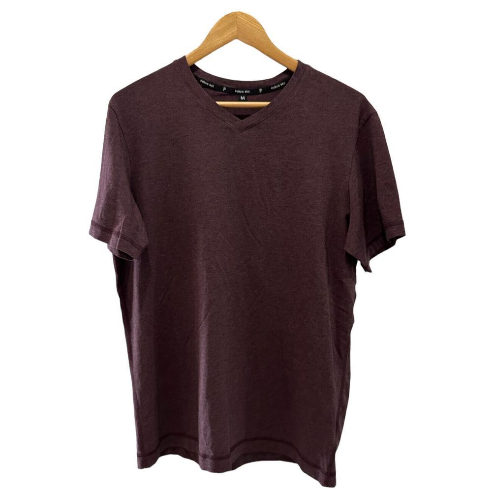 Public Rec Men's Go-To-Crew T-Shirt V-Neck Maroon Cotton/Tencel/Spandex Sz M euc